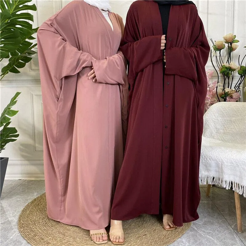 Ethnische Kleidung Einfache muslimische Damen-Cardigan mit Knöpfen, Abayas, Jilbab, einfarbig, Kimono, vorne offen, lockere Robe, Djellaba, Maxikleid, Kleider, Kaftan