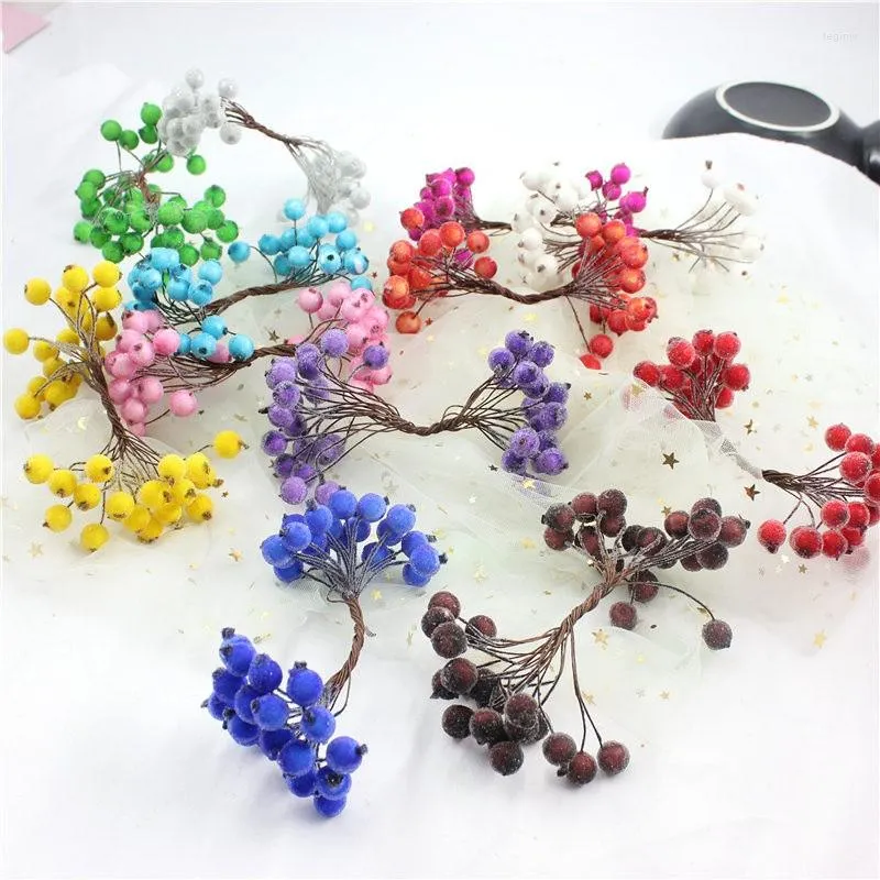 Decorative Flowers 40pcs Mini Fake Fruit Christmas Xmas Foam Berry Bouquet For Wedding DIY Scrapbooking Bacca Wreath