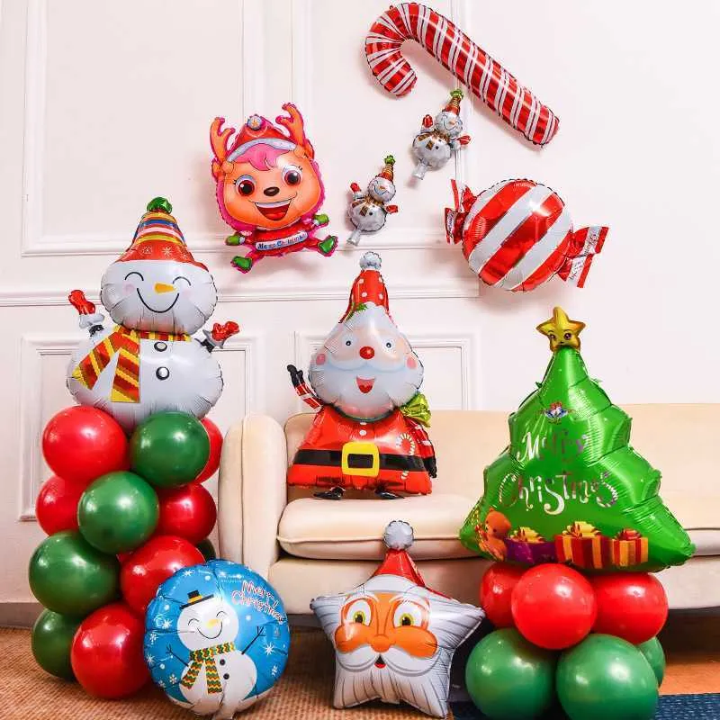 Nya tecknade julprydnader Nyårspresent Ballong Santa Claus Snowman Christmas Tree Balloon Christmas Home Decoration