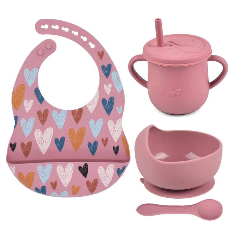 Tassen, Geschirr, Utensilien, 4 Stück/Set, Silikon-Baby-Lätzchen, Tischset, kleine Tasse, hitzebeständiges und wasserdichtes Tablett für Kinder-Essutensilien in der Küche, 230615