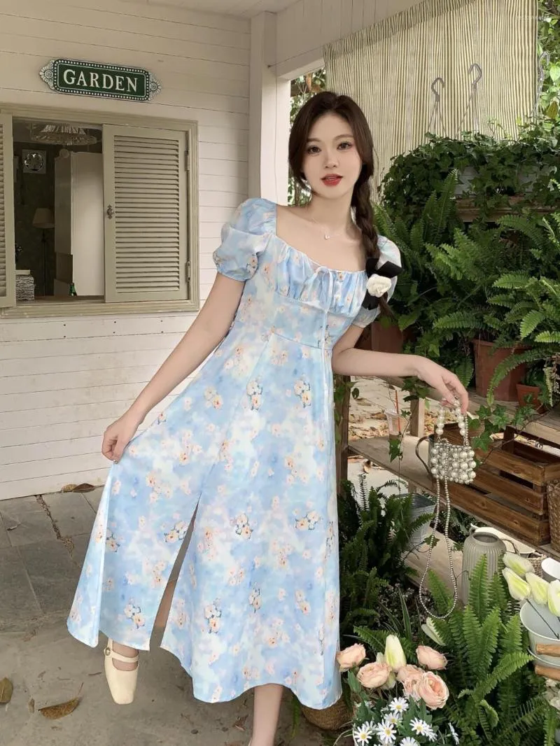 Party Dresses Big Fat Woman French Temperament Of Restoring Ancient Ways Is Split Floral Code Female Tender Bind Knee-length Skirt Dress