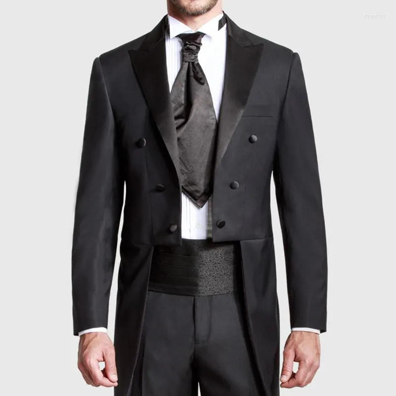 Mens Suits Custom Made Black Groom Tailcoat Pant Suit Peaked Lapel
