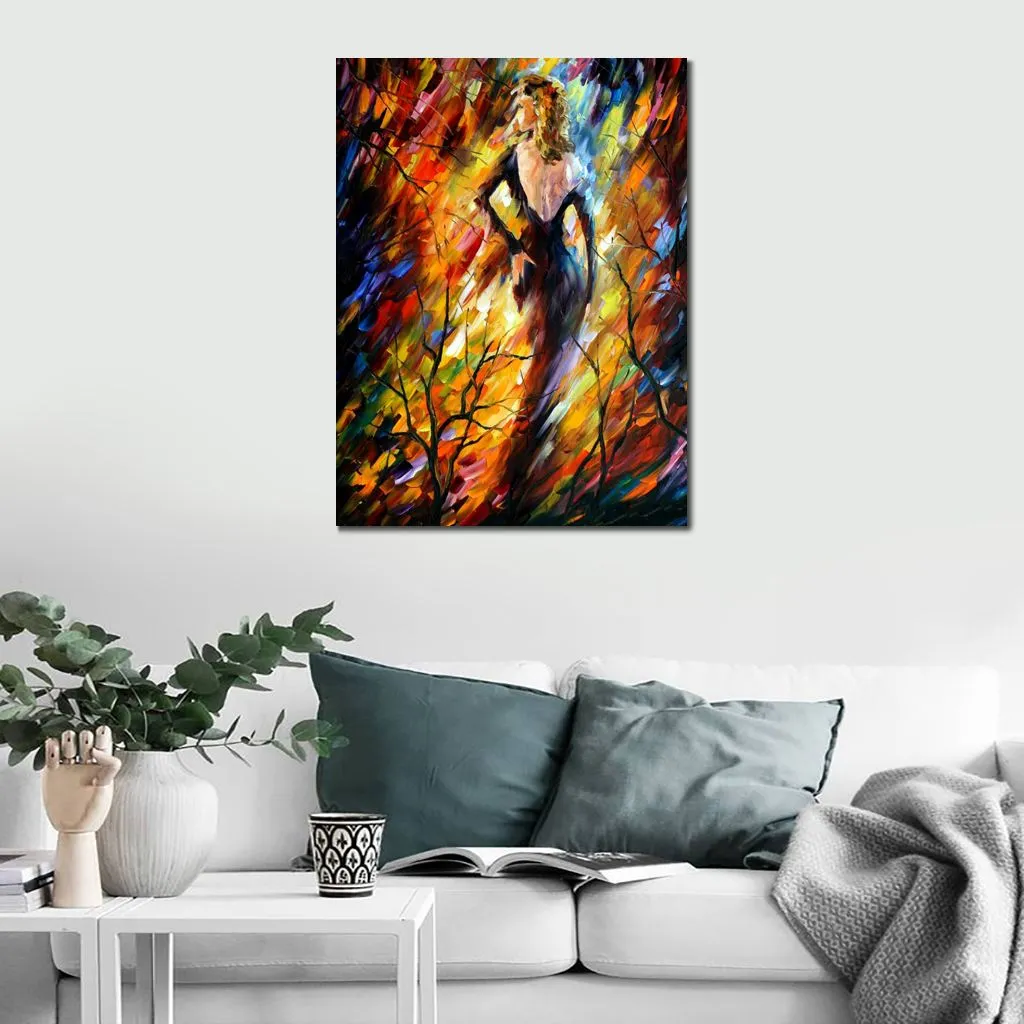 Figurer Lady Leinwandkunst „Königin des Feuers“, wunderschöne Straßenlandschaft, handgefertigtes Gemälde für modernes Heimbüro