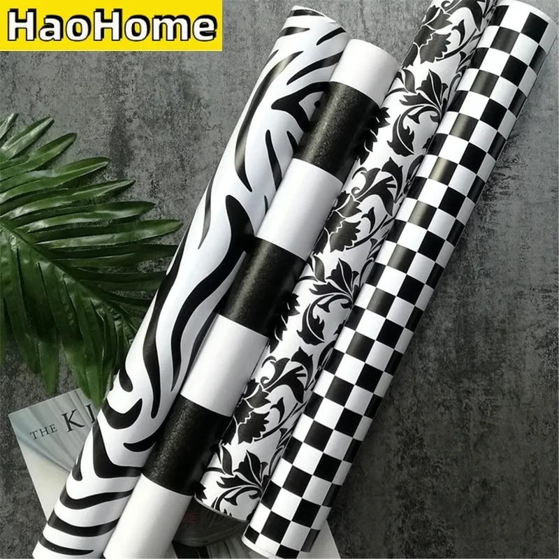 Wall Stickers Modern PVC Black White Striped Selfadhesive Wallpaper Peel and Stick Contact Sticker for Kitchen Bathroom Furniture Decor 230616