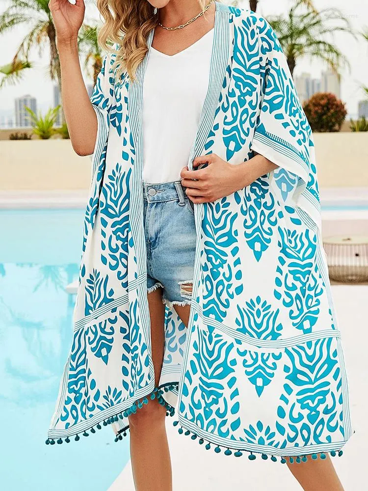 Womens Swimwear Boho Printed Cover Ups Women Summer Short Sleeve