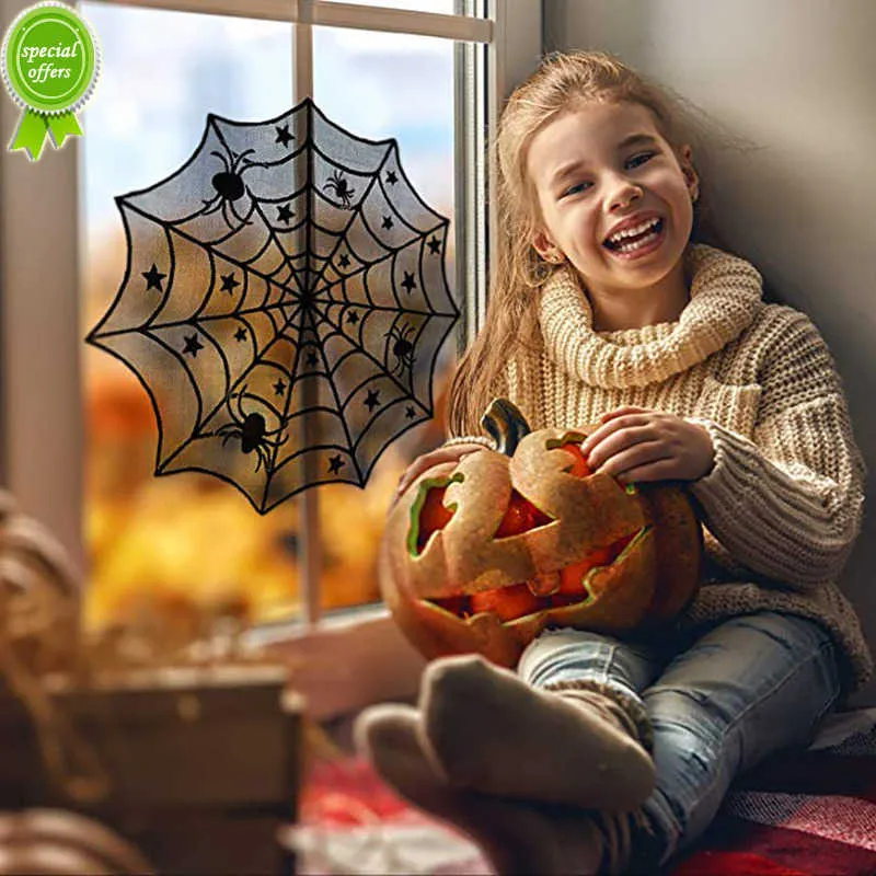 Nuovo 1pc Rotondo Camino Mantello Sciarpa Tenda Evento Halloween Pizzo Ragnatela Tovaglia Festa di Halloween Decorazione della finestra Forniture