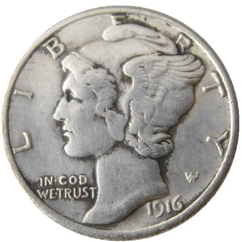 미국 1916 P/D/S Mercury Dime Silver 도금 복사 동전