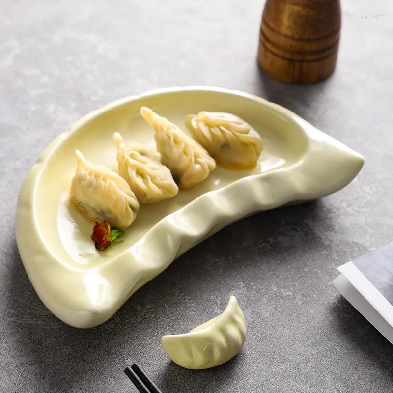 Plates Cute Dumpling Plate Yellow Ceramic Platter Chopstick Holder Breakfast Salad Fruit Bread Tray Sushi Snack Fried Chicken Dish