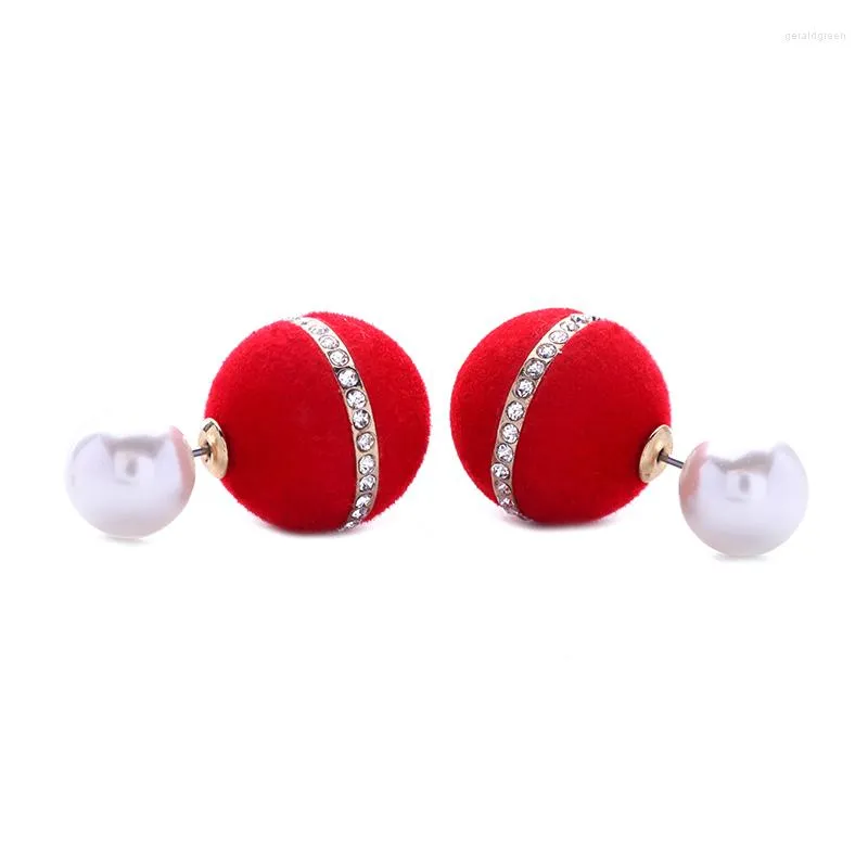 Boucles d'oreilles à tige 6 couleurs boule ronde simulée perle Double face mode femmes mignon cadeau bijoux Brincos