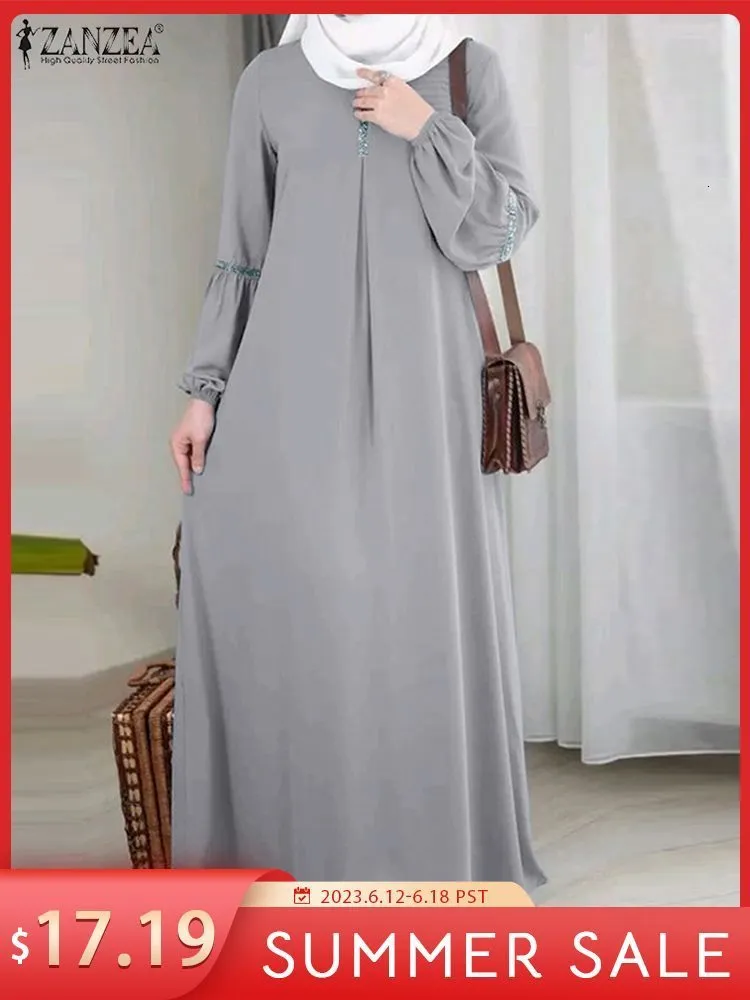 Ethnische Kleidung ZANZEA Mode Muslim Abaya Hijab Kleid Frauen Casual Pailletten Sommerkleid Solide Party Urlaub Vestido Langarm Islamische Kleidung 230616