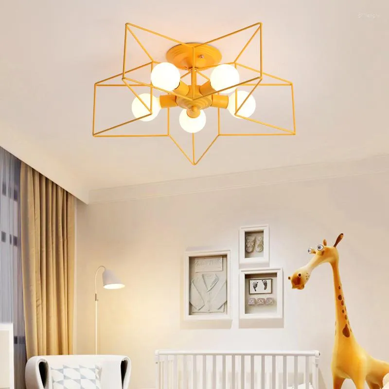 Chandeliers Modern LED Chandelier For The Children's Room Home Kids Girl Bedroom Pink Star Ceiling Lamp Indoor Nordic Decor Light