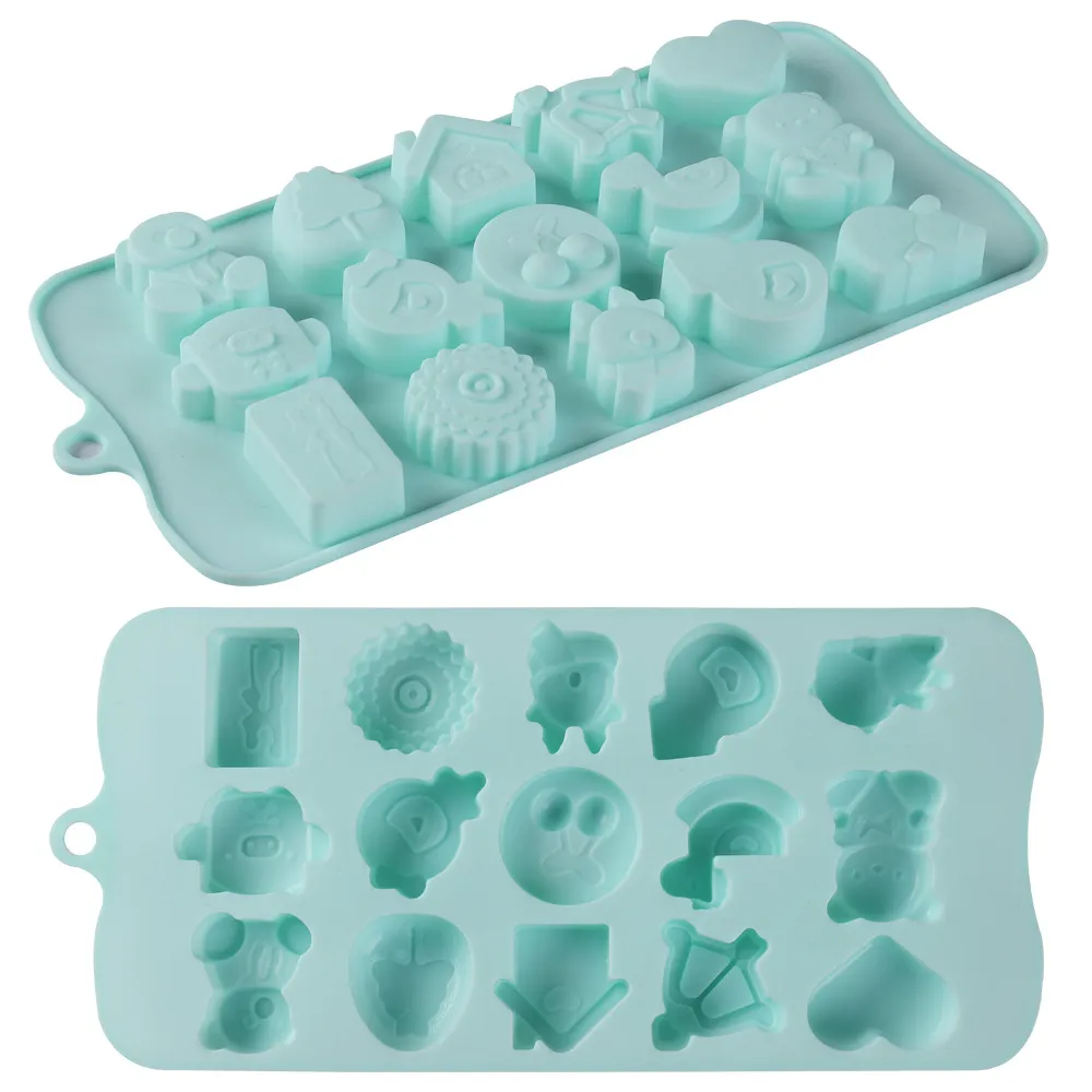 Bakningsformar 15 Holes Cartoon Jelly Pudding Baking Cake Chocolate Ice Tray Handgjorda tvål Silikonform Q204