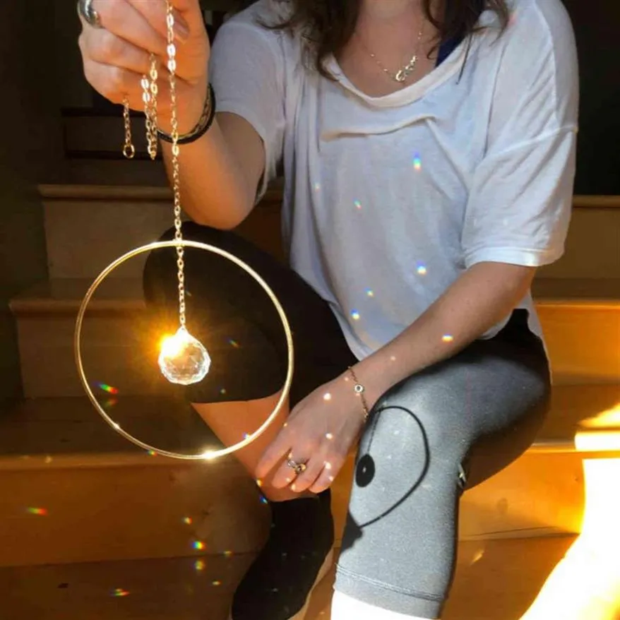 Cristal Sun Catcher Céleste Arc-En-Ciel Maker Voiture Prisme Fenêtre Suspendu À La Main Maison Lustre Décoration Vent Carillon Pendentif Cadeau H307o