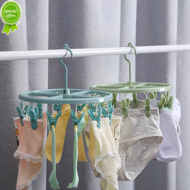 New Rotatable Multifunctional Round Drying Rack with 12 Clips Plastic Foldable Clip Space Saving Indoor Socks Drying Rack Hangers