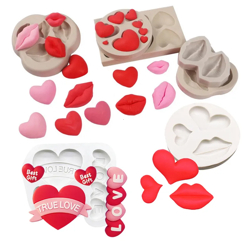 Baking Moulds Lip Heart LOVE Shapes Silicone Mold Sugarcraft Cookie Cupcake Chocolate Fondant Cake Decorating Tools 230616