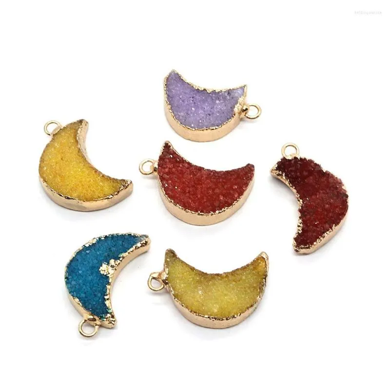 Pendant Necklaces Natural Stone Crystal Moon Shape Making Necklace Earrings DIY Accessories Charm Fashion Ladies Exquisite 15x23mm Jewelry