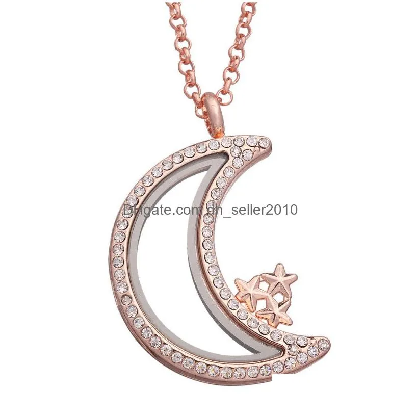 Pendant Necklaces Crystal Star Moon Floating Locket Necklace Gold Chains Openable Open Living Memory Diy Fashion Jewelry For Women D Dh2Uy