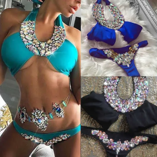 Women's Swimwear HOT Sexy Lady Crystal Bikini Set PushUp Padded Swimwear Swimsuit Bathing Beachwear NEW Z0613