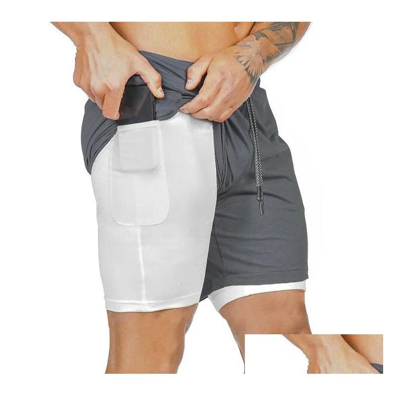 Quick Dry Double Layer Running Shorts With Pockets For Fitness