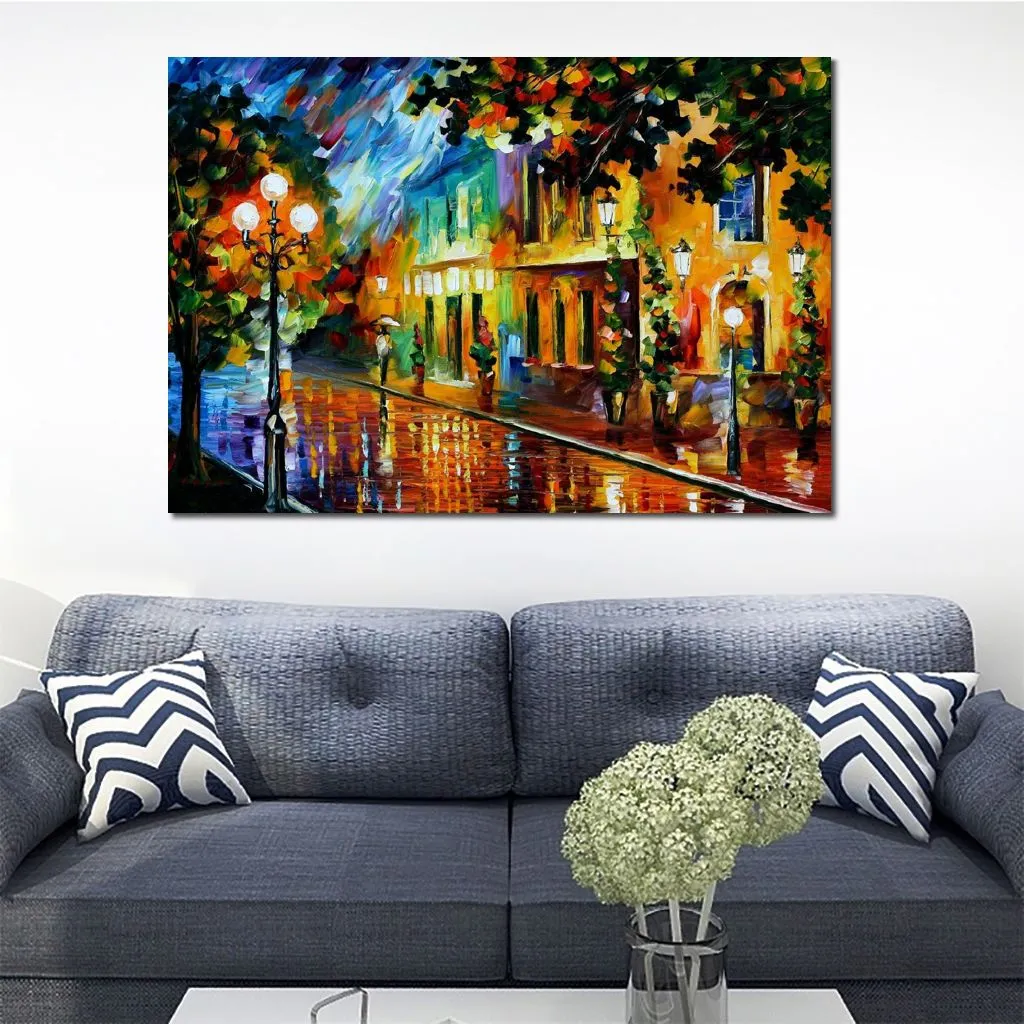 Abstract Landschap Canvas Art Badkamer Decor Nacht Bloemen Met de hand gemaakt Olieverfschilderij Modern