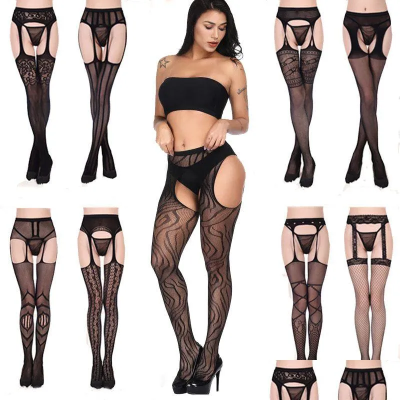 Chaussettes Bonneterie Sexy Bas Résille Collants Collants Jarretelles Mince Ouvert Entrejambe Bodystocking Sous-Vêtements Lingerie Will And Sandy Wo Dhujy