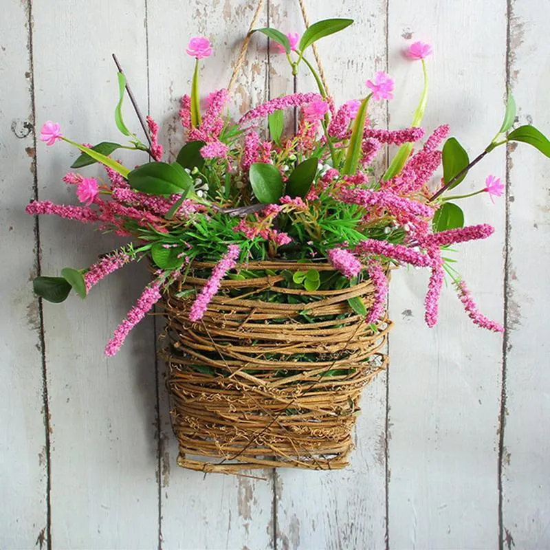 装飾花ワイルドフラワーバスケットリースデコレーションピンクベリースプリングドア人工花農家ホリデーガーランド