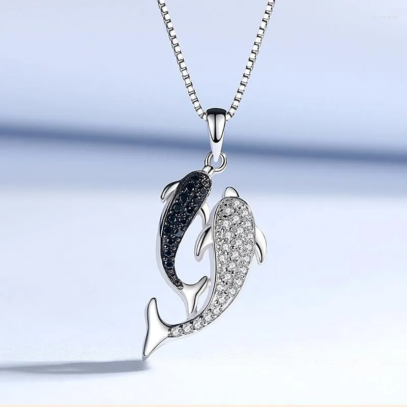 Anhänger Halsketten Foydjew Ying Yang Doppel Delphin frauen Silber Farbe Schlüsselbein Kette Koreanischen Stil Hals Schmuck Drop