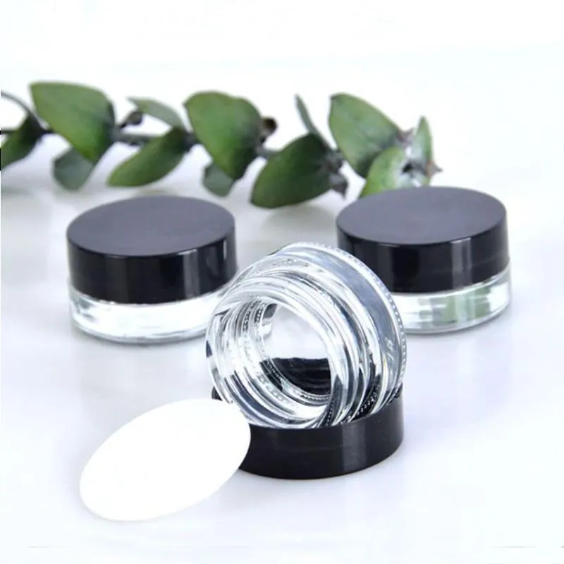 Clear Eye Cream Jar Bottle 3g 5g Empty Glass Lip Balm Container Wide Mouth Cosmetic Sample Jars with Black Cap Ggphw