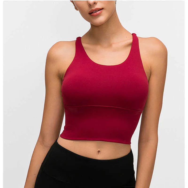 2020 Sexy tipo Y alargar Verison acolchado gimnasio entrenamiento sujetadores LU-127 mujeres tela de tacto desnudo liso deporte Yoga sujetadores Fitness Crop Tops270n