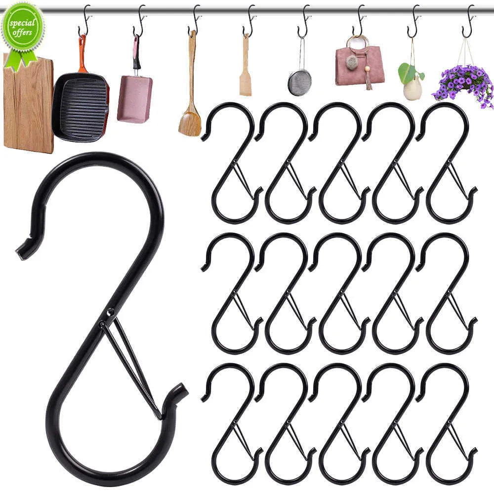 New 10pcs S-Shape Metal Hook Multi-function Hanging Heavy Duty Holder With Safety Buckle For Plants Towel Bathroom Organizer Hooks