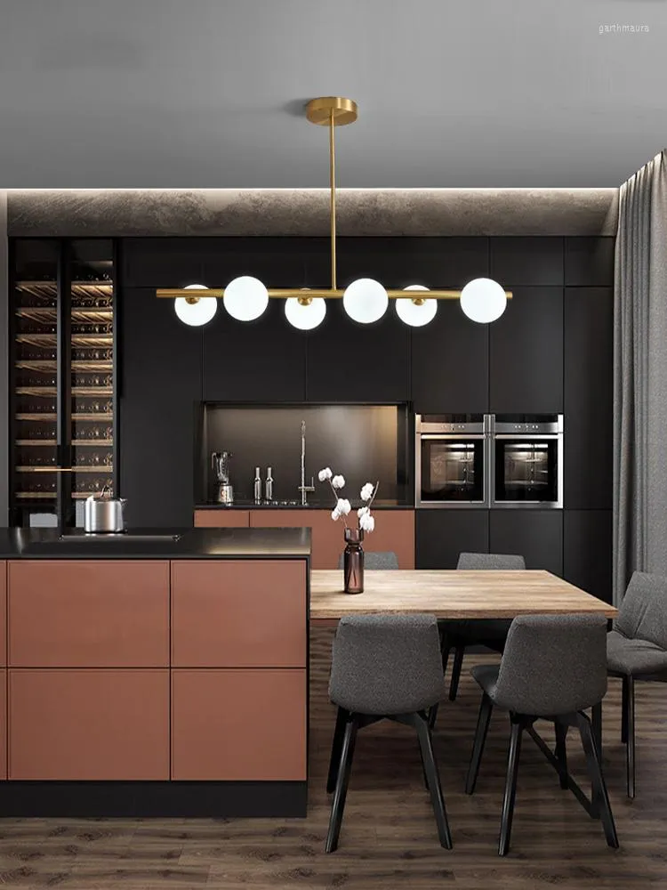 الثريات 2023 Nordic All-Copper Light Luxury Fudleier Modern Design Art Style Bubble Long Three Head Restaurant Bar G9 Bulb
