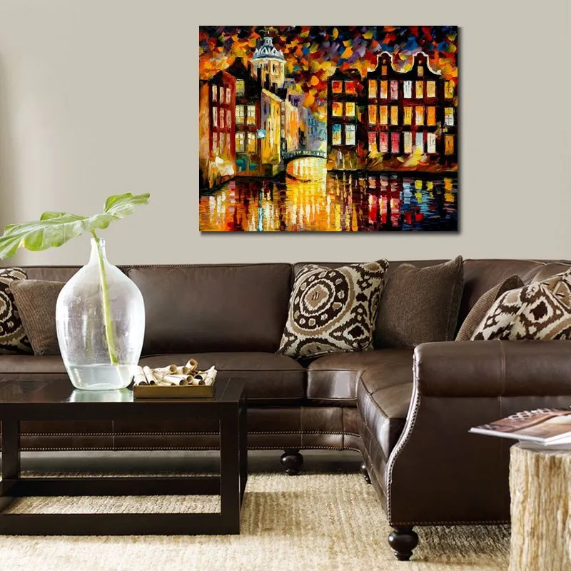 High Quality Canvas Art Pensive Amsterdam Handcrafted Oil Paintings Urban Streets Modern Wall Decor