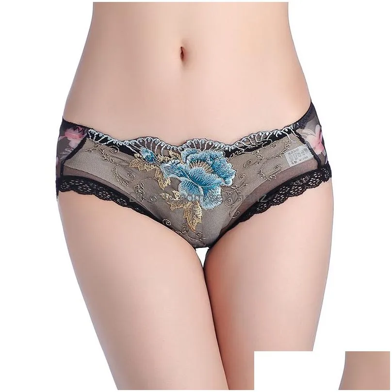 Calcinha Feminina Cueca Flor Rosa Bordada Cintura Baixa Renda Transparente Lingerie Sexy Lingerie Moda Roupas Femininas Drop Delivery Dhbun