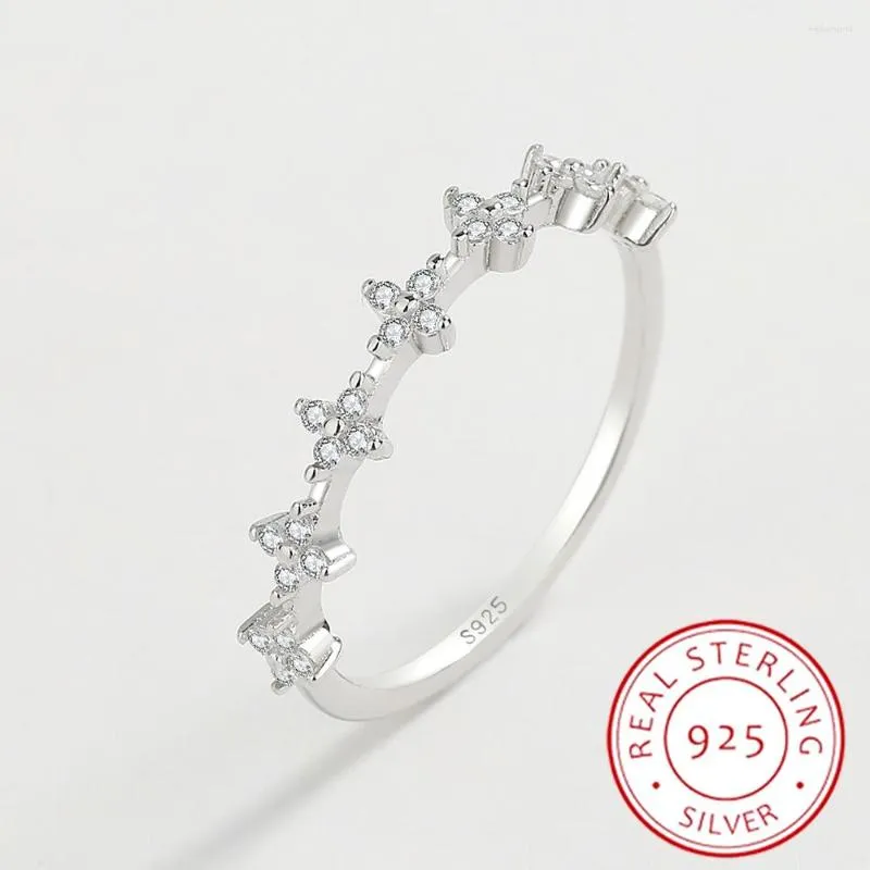 Cluster Ringe 2023 Mode Vier Kleine Diamant Blume Paar Ring Für Frauen Kristall Echtes Sterling Silber Jahrestag Party Geschenk Schmuck