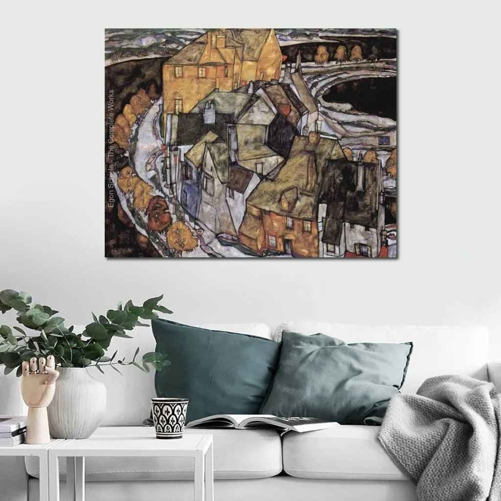 Abstract Landscape Painting The House Bend or Island City Egon Schiele Canvas Art Handmade Impressionist Artwork