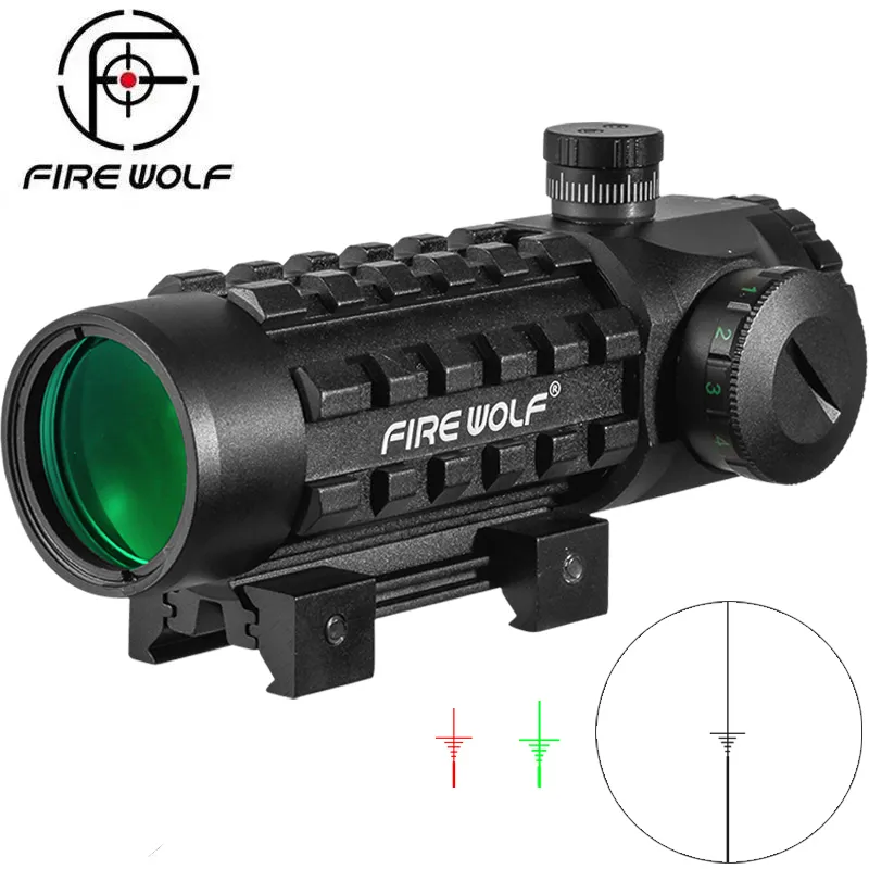 FIRE WOLF 3X28 Green Red Dot Cross Sight Scope Tactical Optics Riflescope Fit 11/20mm Adjustable Rail Rifle Scopes for Hunting