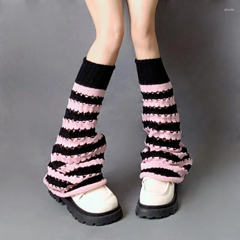 Kawaii Striped Leg Warmers Chunky For Women Y2K Knitted Knee High