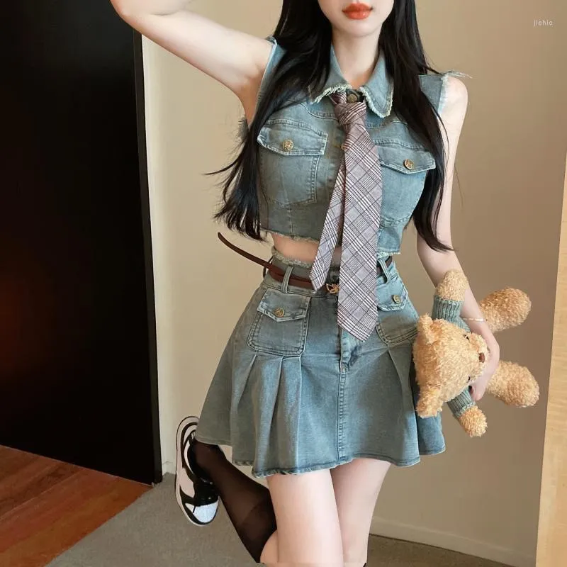 Work Dresses Womens Summer Short Skirt Sets Cropped Vest Top Mini