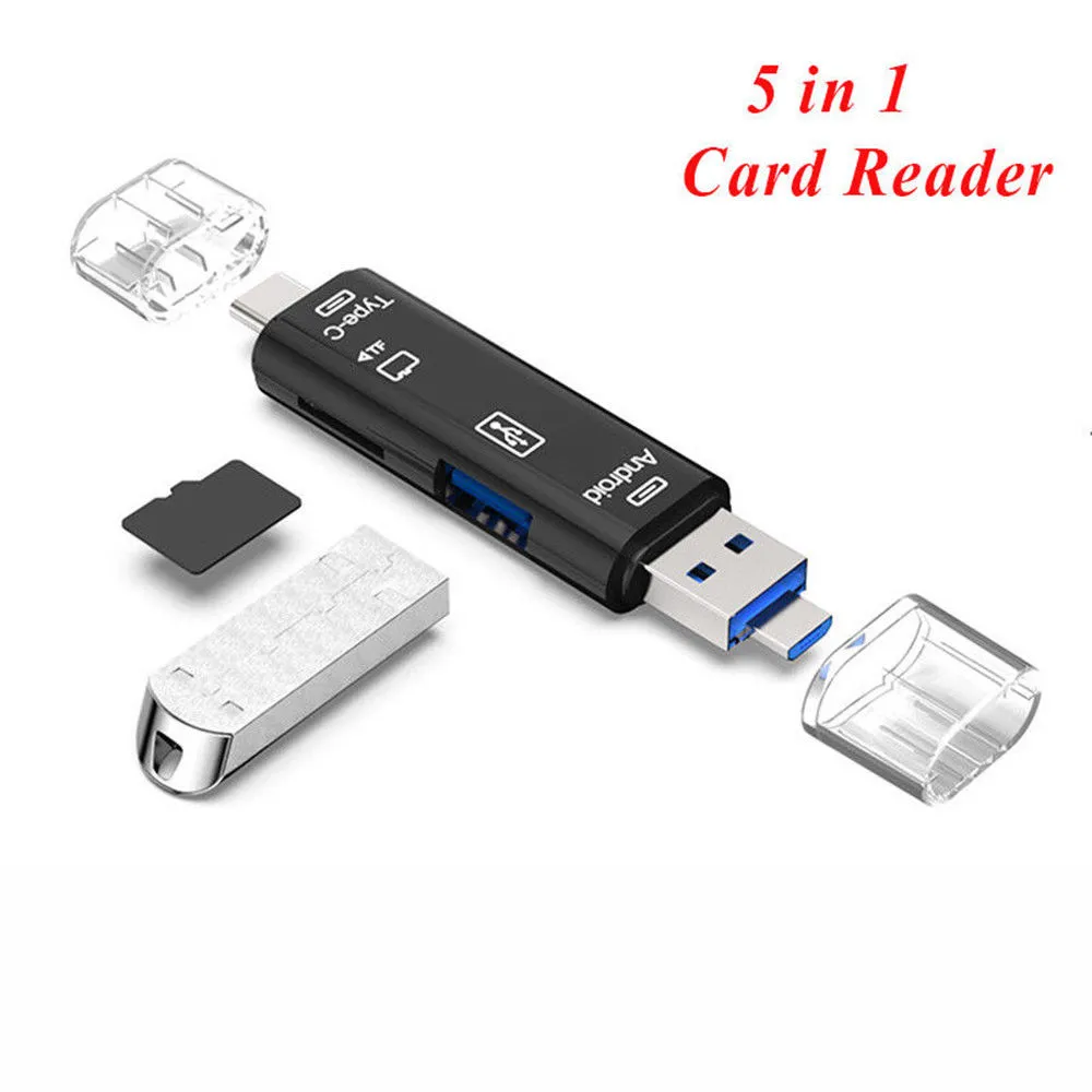 5 in 1 Multifunktions-USB 2.0 Typ C/USB/Micro-USB/TF/SD-Speicherkartenleser OTG-Kartenleser-Adapter Handy-Zubehör