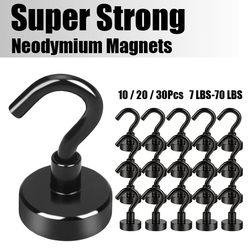 Hooks Rails 10 20 30Pcs Strong Magnetic Hook 70lbs Max Heavy Duty Magnet 3Coating Neodymium for Kitchen Garage Grill Cup Key Hanger 230615