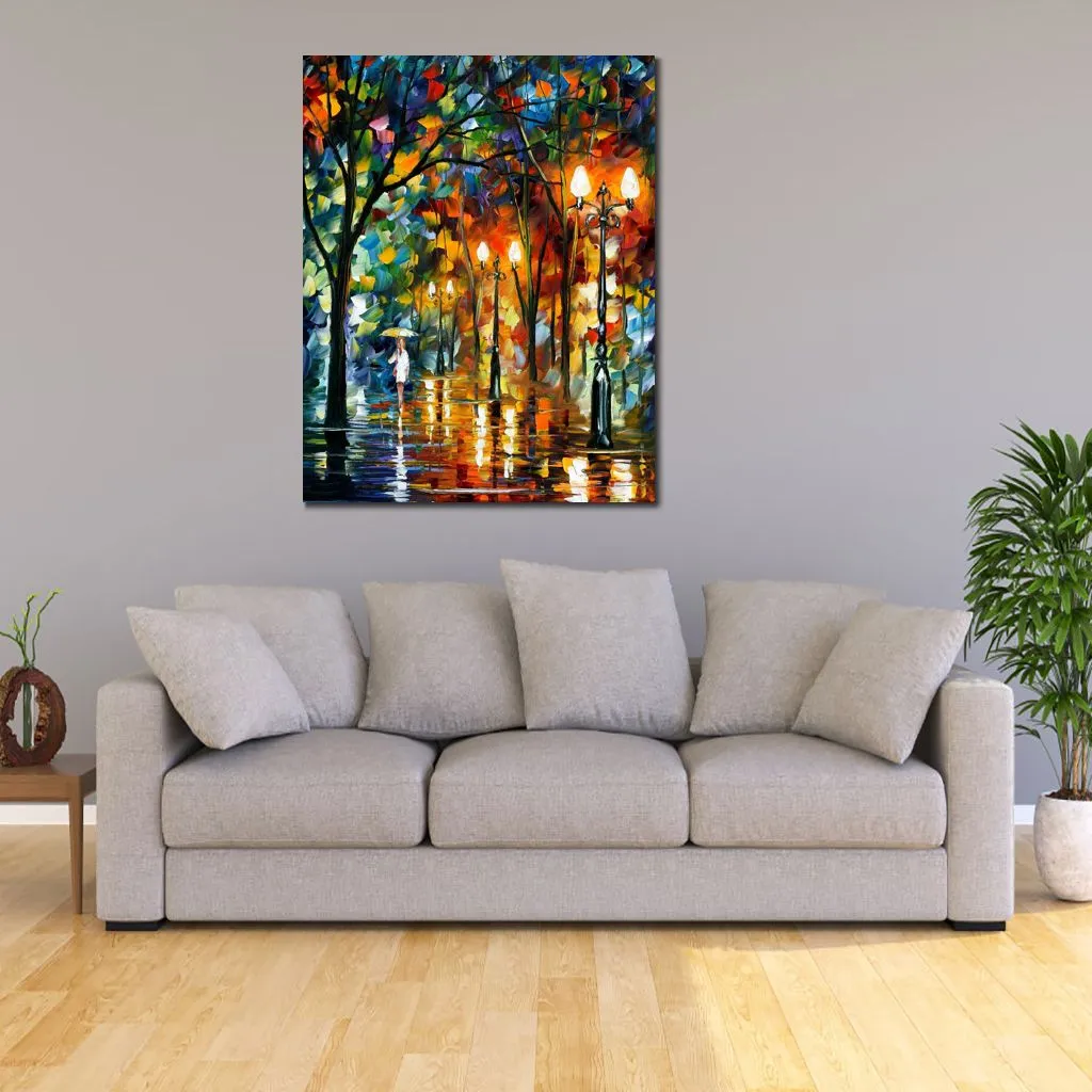 Textured Handmade Oil Painting Cityscapes Canvas Art Rain Before Christmas Modern Dining Room Decor