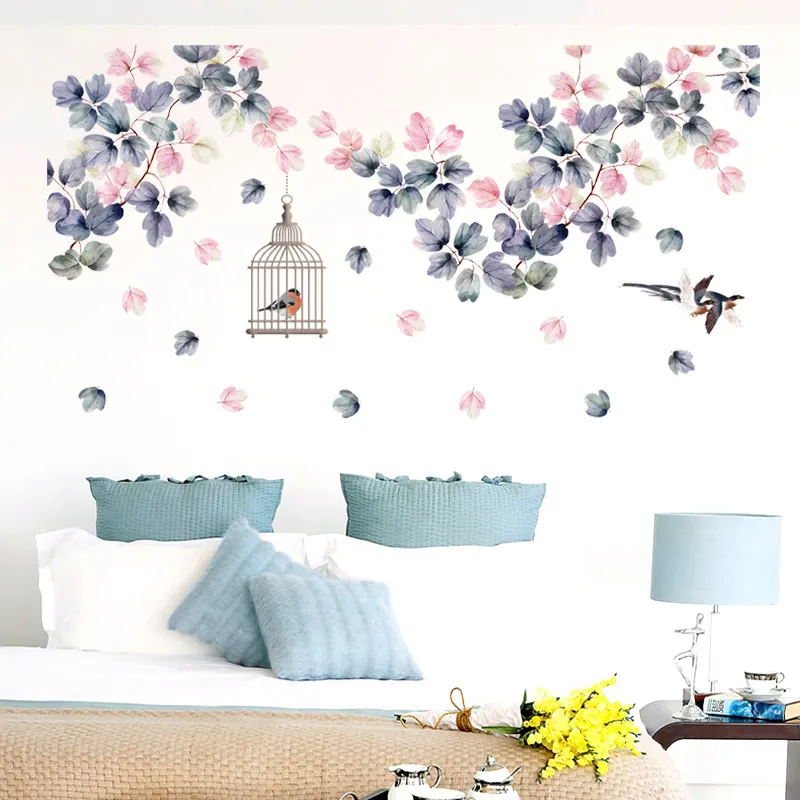 139*71cm Flowers Wall Stickers Bed Decoration Birdcage Home Decor PVC DIY Vinyl Wall Decals for Bedroom TV Sofa Laday Gifts
