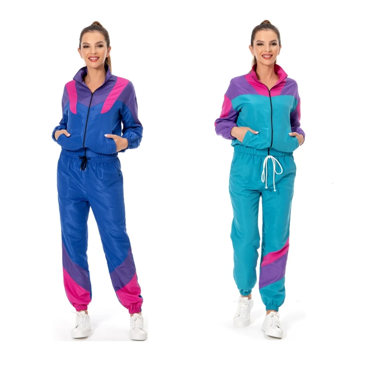 Kadınların İki Parçası Pantolon Kadın 80s 90'lar Hippi Disko Cosplay Kostümleri Hip Hop Sportwear Retro Traursuit Cadılar Bayramı Karnavalı Ladies 230615