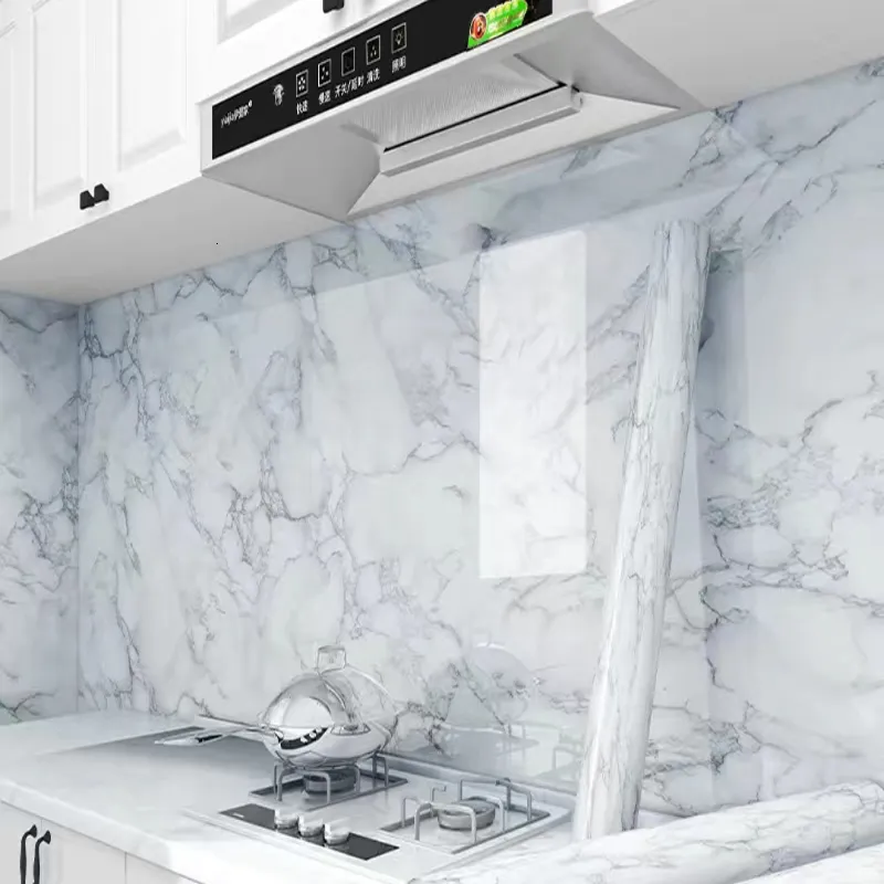 Wall Stickers Marble Selfadhesive Wallpaper Waterproof Kitchen High Temperature Resistance Oil Proof Cabinet Refurbished 230616