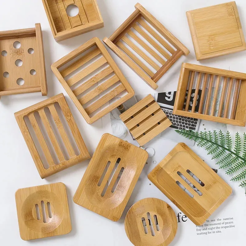 Natural Environmen Bamboo Soap Dish Wooden Soap Tray Holder Storage Soap Rack Plate Box Container for Bath Shower Plate Bathroom