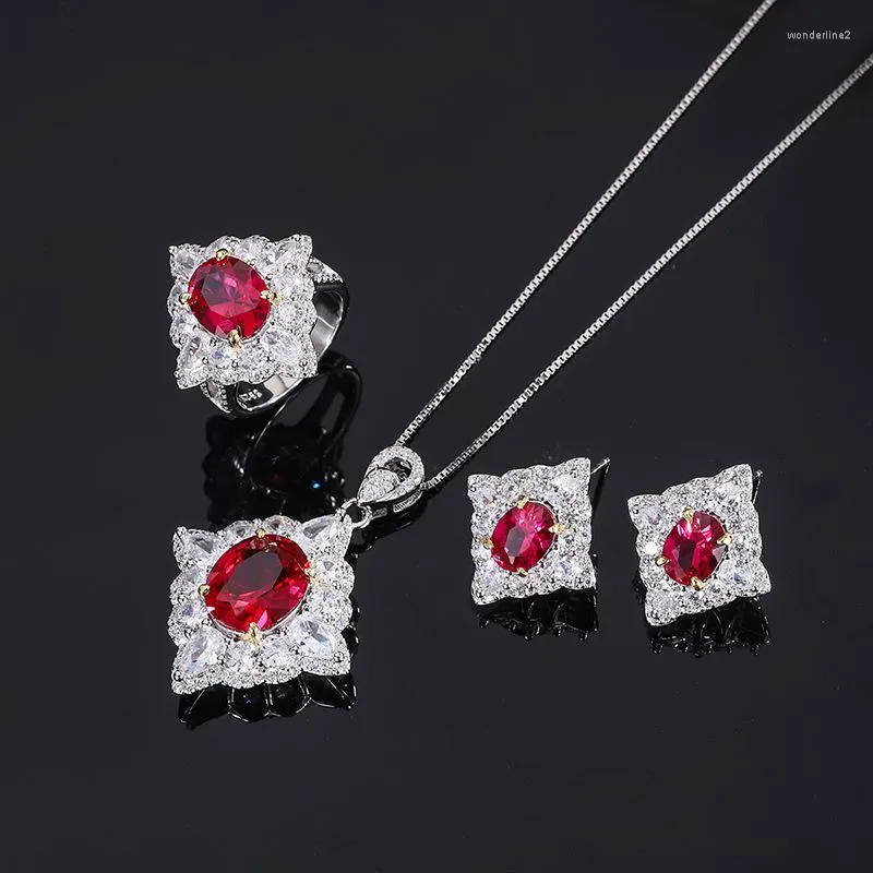 Chaînes Marque Véritable Luxe Véritables Bijoux Tiktok Live S925 Corps Intégré Bijoux En Argent Ensemble Simulation Rouge Trésor Anneau Enfant Boucles D'oreilles