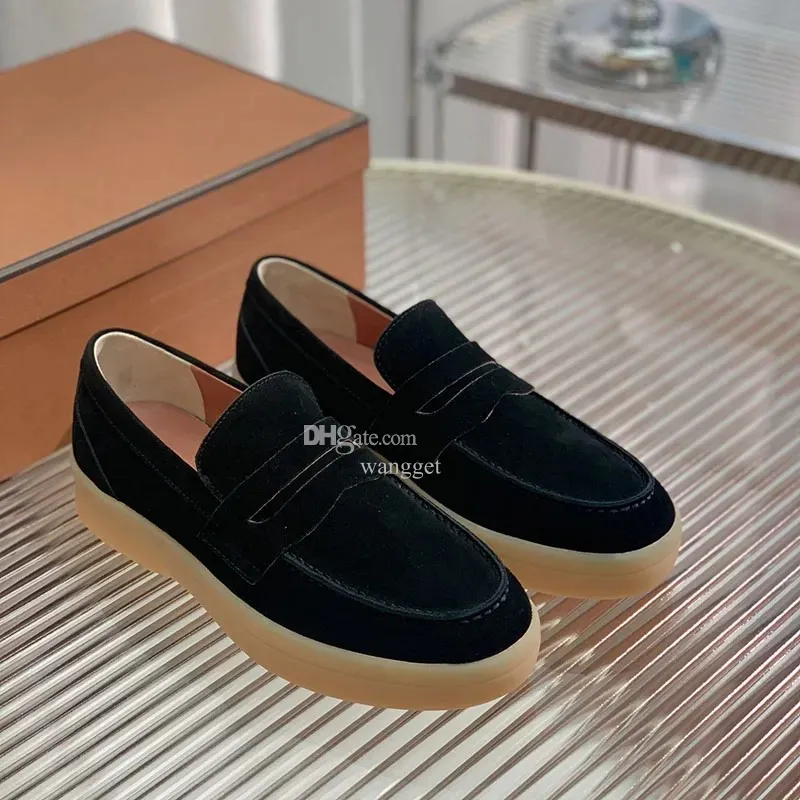 New LP PIANA Flat Couples shoes Summer Walk Charms Suede loafers Moccasins Unisex Luxury Genuine Leather Casual Dress shoes factory footwear Size 35-45