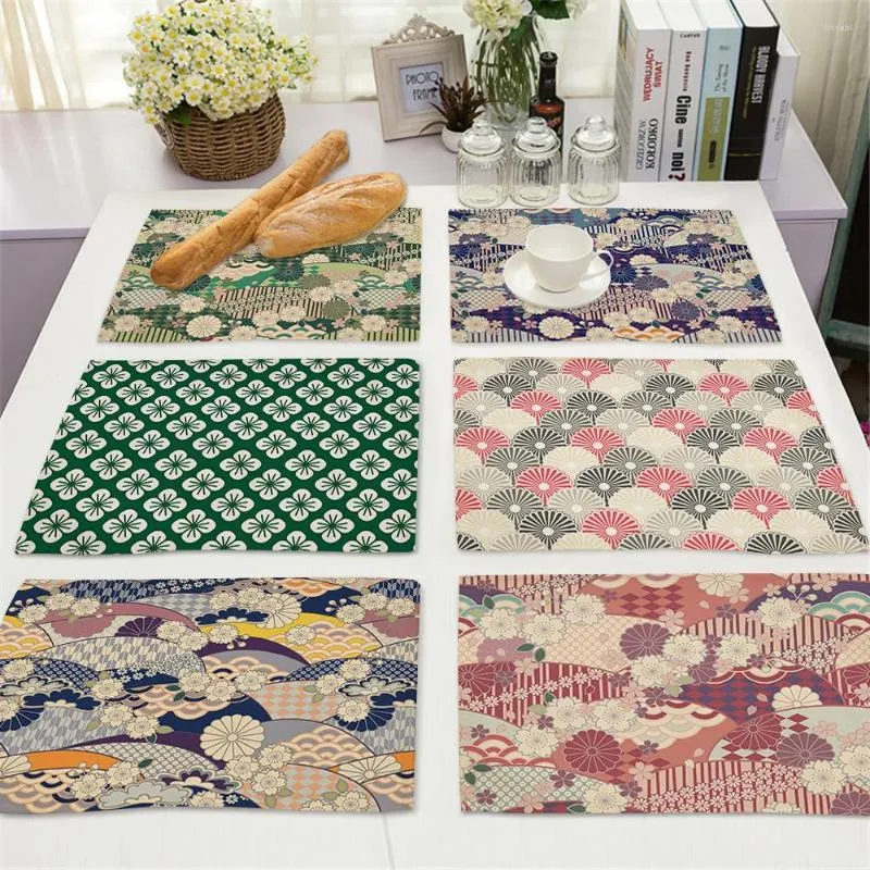 Table Mats Traditional Japanese Pattern Kitchen Placemat Linen Vintage Luxury Dining Pad Bowl Cup Mat Home Decor