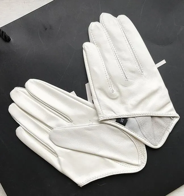 Fünf-Finger-Handschuhe Damen, natürliches Schaffell-Leder, solide weiße Farbe, halbe Handflächenhandschuhe, weibliches echtes Leder, modischer kurzer Fahrhandschuh R1169 230615