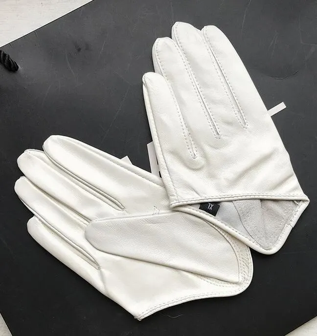 Gants Five Fingers pour femmes en cuir de mouton naturel solide couleur blanche demi paume gants femme en cuir véritable mode court gant de conduite R1169 230615